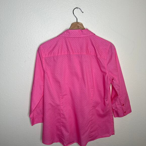 Izod 100% Cotton Pink Ruffle Button Up Medium - Picture 6 of 11